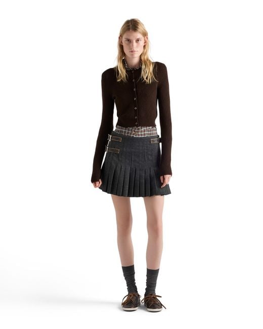 Prada Black Wool Pleated Mini Skirt