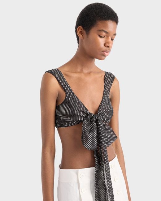 Prada Black Bralette-Top Aus Seiden-Chiffon Mit Punktmuster