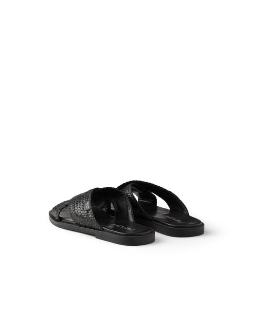 Prada White Crisscross Slides for men