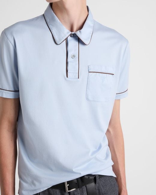 Prada Blue Cotton Polo Shirt for men