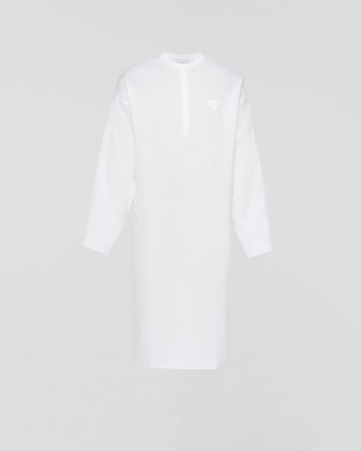 Camicia Lunga In Lino di Prada in White da Uomo