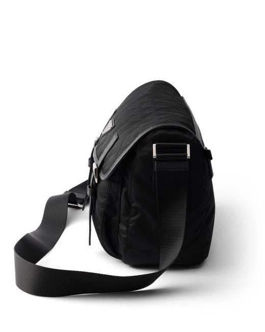 Prada Black Large Quilted Re-Nylon Shoulder Bag With Saffiano Trim