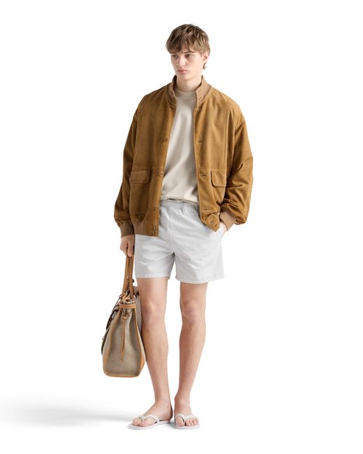 Prada White Twill Swim Trunks for men