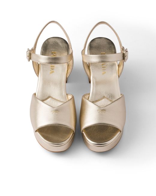 Sandalias De Napa Acolchadas, Mujer, Talla Prada de color Metallic