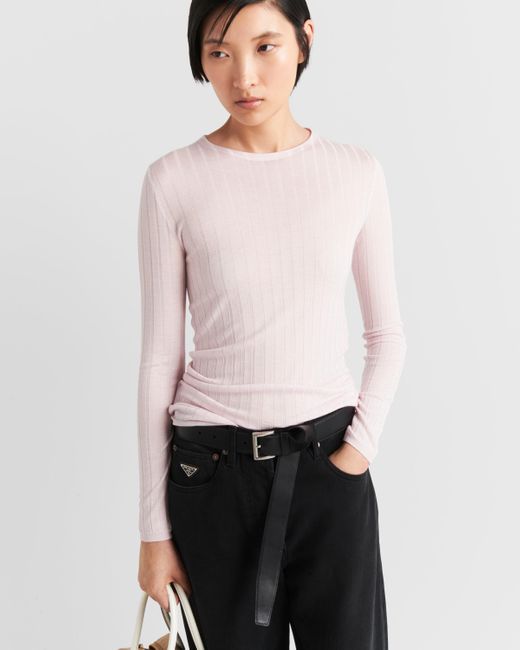 Prada Pink Cashmere And Silk Crew-Neck Sweater