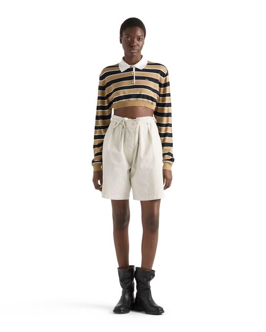 Prada Black Cropped Striped Silk Polo Shirt