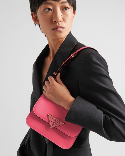 Prada Emblème Leather Bag in Pink | Lyst
