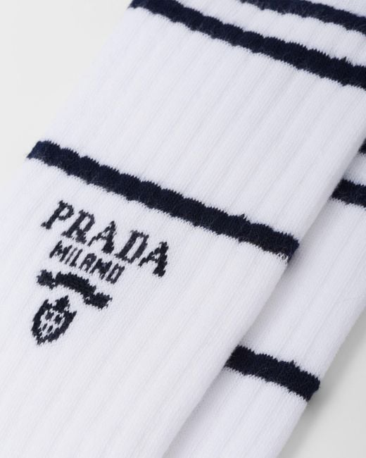 Prada White Cotton Ankle Socks for men