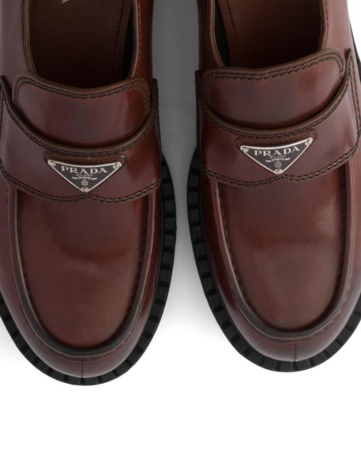 Prada Brown Chocolate Aged Leather Loafers, Size 5 for men