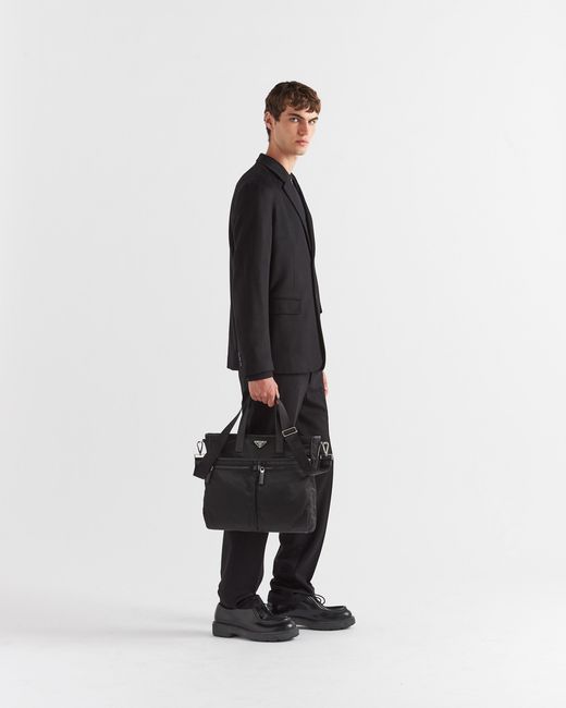 Prada Black Re-Nylon Saffiano Leather And Nylon Tote Bag for men
