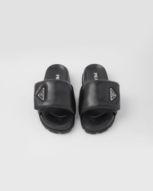 Prada Black Sliders Mit Gepolstertem Nappa-Logo