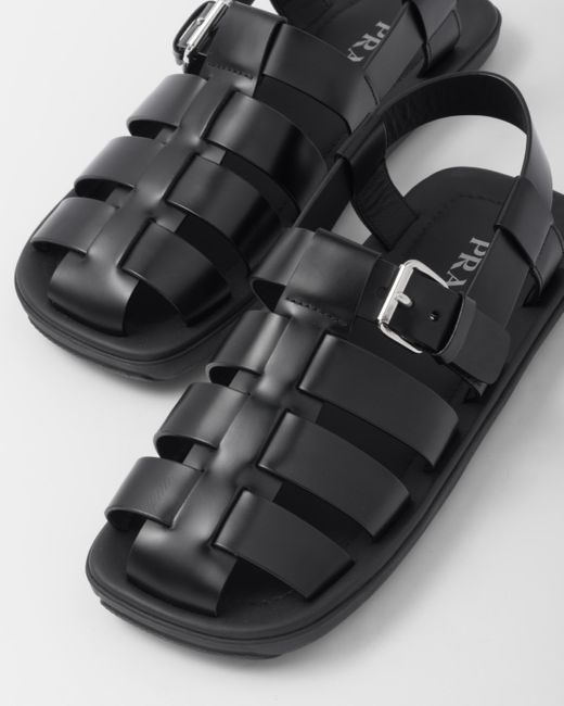 Prada Black Brushed Leather Sandals for men