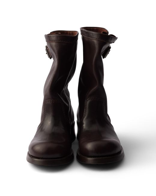 Prada White Leather Mid-Calf Boots
