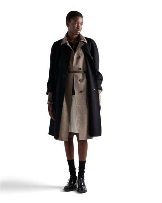 Prada Brown Single-Breasted Houndstooth Check Wool Coat