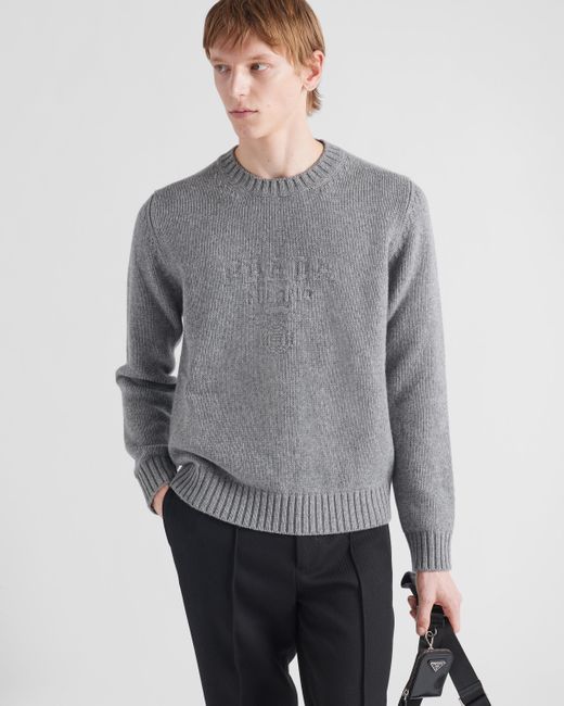 Prada Gray Wool And Cashmere Crew-neck Sweater for men