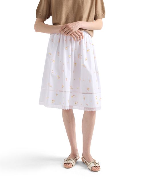 Prada White Embroidered Poplin Skirt