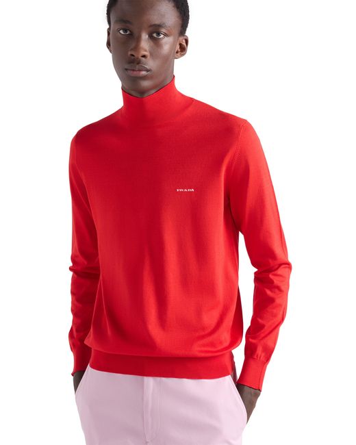 Prada Red Cotton Mock Turtleneck Sweater for men