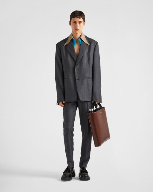 Prada Blue Single-breasted Wool Jacket With Collar for men