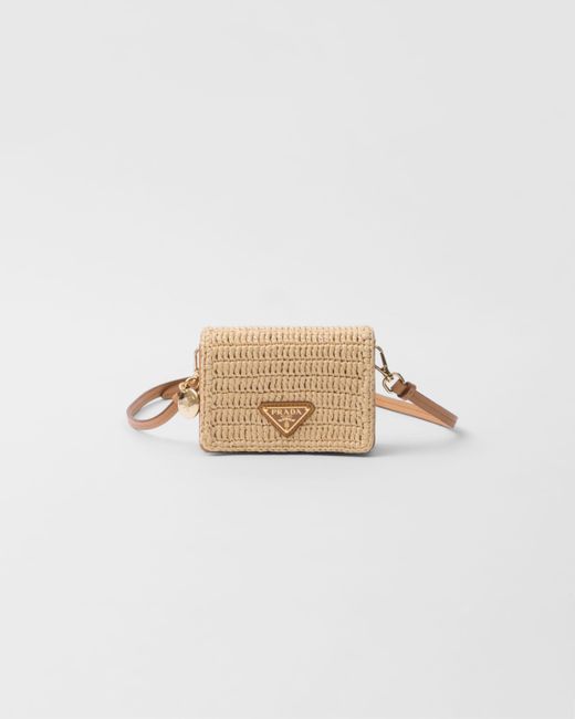 Prada White Woven Fabric Card Holder With Shoulder Strap
