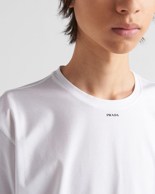 T-shirt In Cotone Stretch Con Logo di Prada in White da Uomo