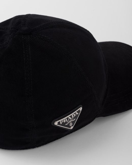 Prada Black Corduroy Baseball Cap for men