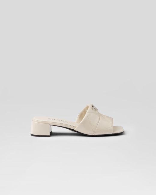 Prada White Quilted Patent Leather Sandals