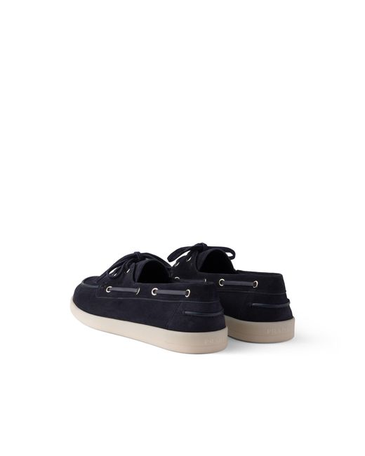 Prada Blue Suede Boat Shoes With Laces for men
