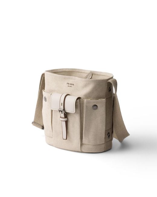 Prada Route Mini Canvas And Leather Bucket Bag, Natural