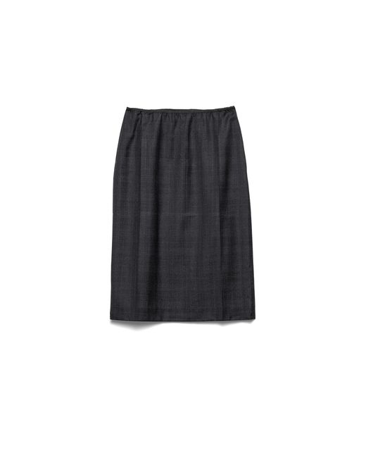 Prada Black Wool Check Midi Skirt