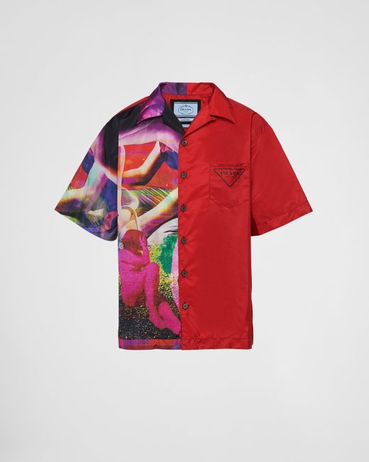 Prada Red Double Match Re-nylon Shirt for men