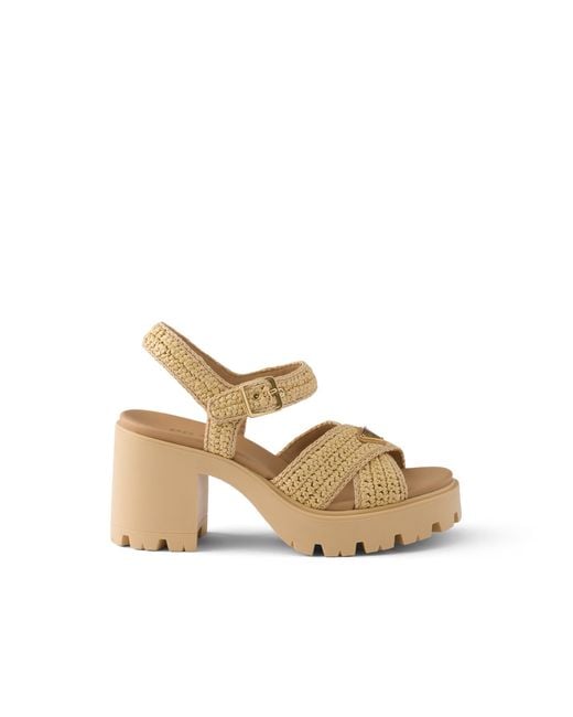 Prada Metallic Crochet Sandals