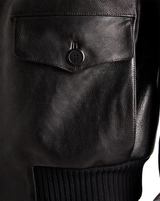 Prada Black Patch-Pocket Leather Bomber Jacket for men
