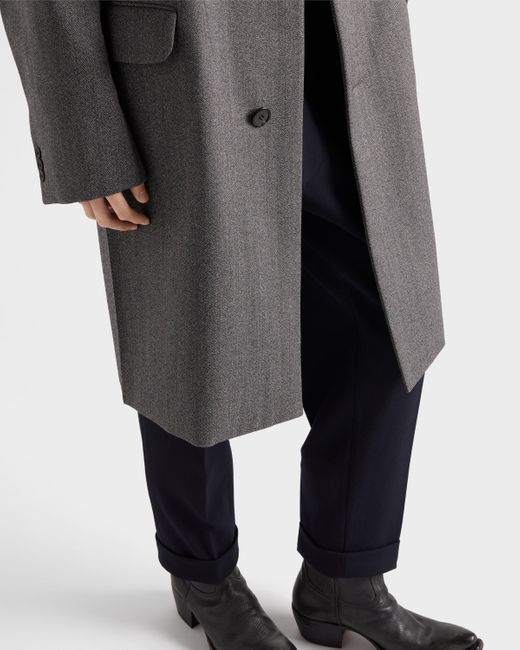 Prada Gray Single-Breasted Wool Coat for men