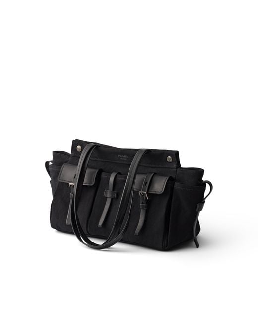 Prada Black Route Large Canvas And Leather Tote Bag