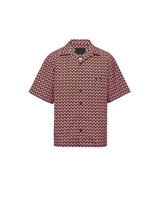 Camicia Maniche Corte In Cotone Stampata di Prada in Red da Uomo