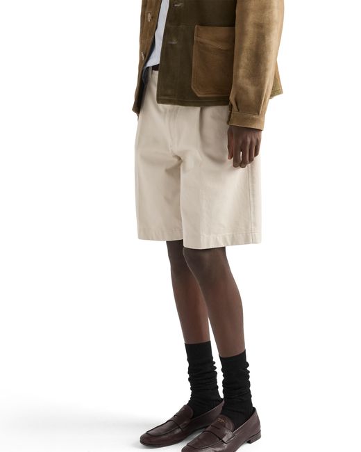 Prada White Cotton Bermudas, Limestone for men