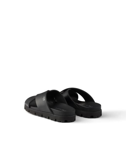 Prada Black Crisscross Rubber Slides for men