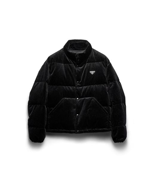 Prada Black Cropped Corduroy Down Jacket for men