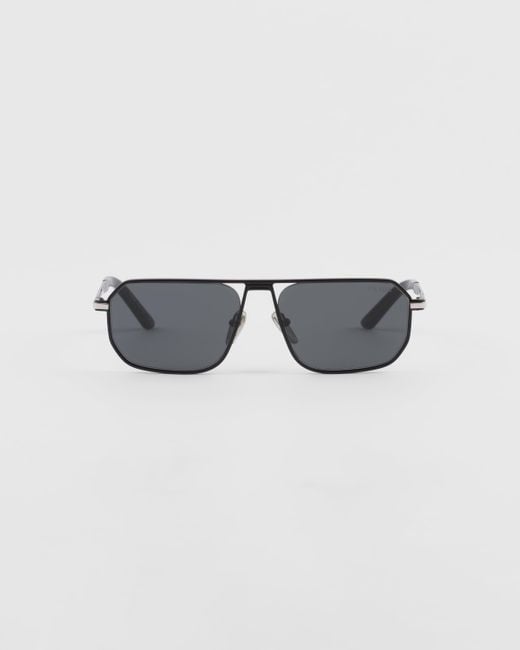 Prada Gray Sunglasses With Iconic Metal Plaque for men