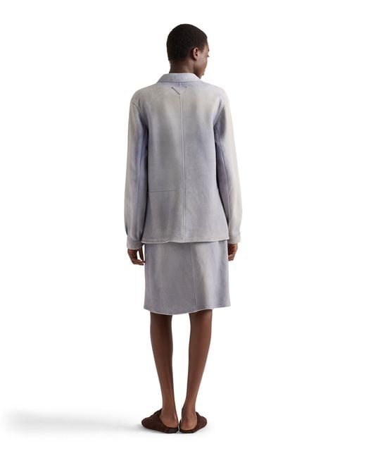 Prada Gray Buttoned Suede Skirt, Sky