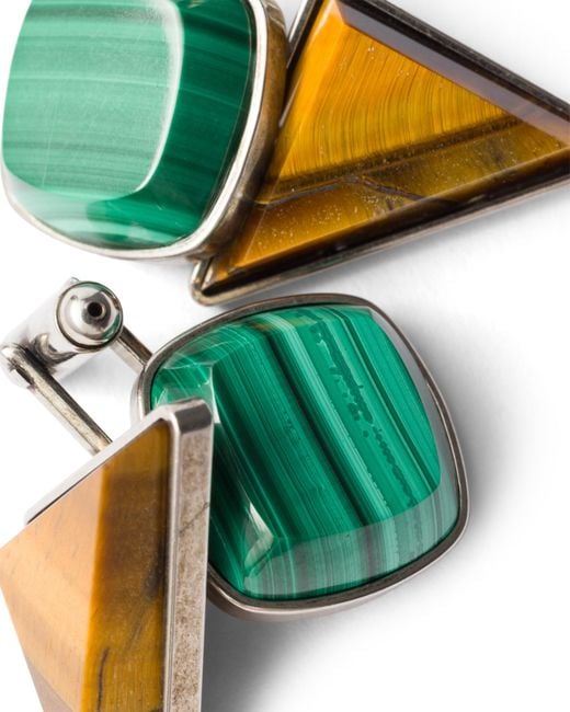 Prada Green Metal And Semi-Precious Stone Cufflinks, Malachite/Tiger Eye for men