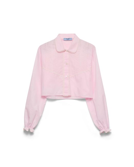 Prada Pink Embroidered Cropped Cotton Batiste Shirt