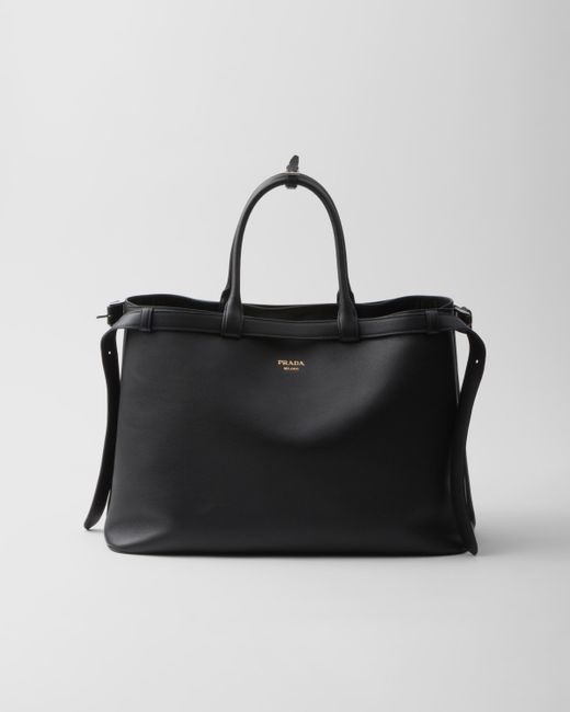 Prada Black Buckle Leather Handbag With Double Belt for men
