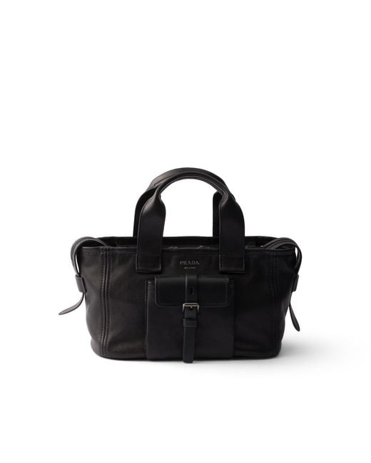 Prada Black Route Medium Leather Tote Bag