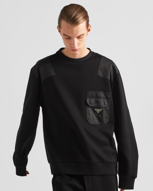 Prada Black Cotton Sweatshirt With Re-nylon Details for men