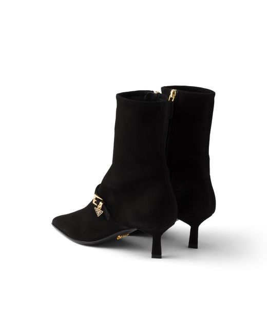 Prada Black Stretch Suede Booties, Size 34