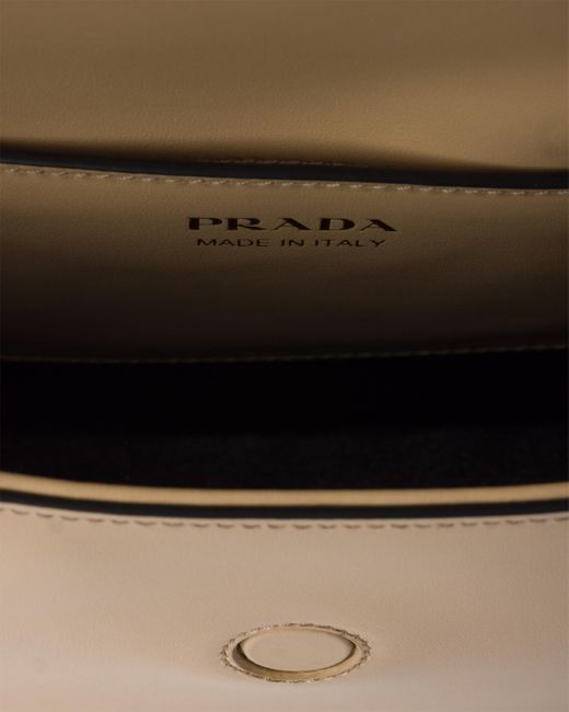 Prada White Arqué Leather Shoulder Bag With Flap