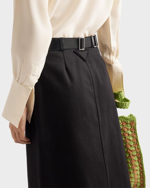 Prada Black Cotton Drill Midi Skirt