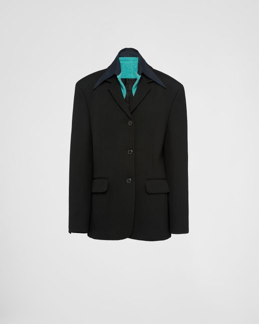 Prada Black Single-breasted Gabardine Jacket With Collar