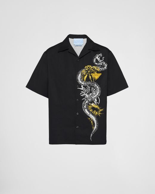 Prada Black Timecapsule Printed Poplin Shirt for men